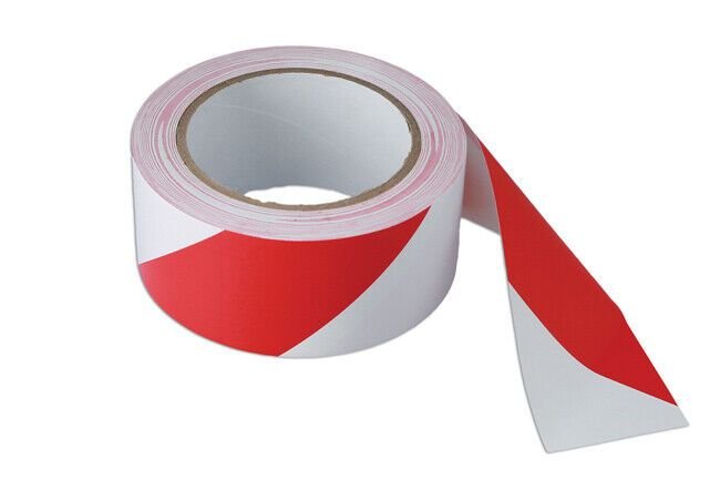 Connect 35367 Red & White Barrier Tape 50mm X 33m Adhesive Pack 1